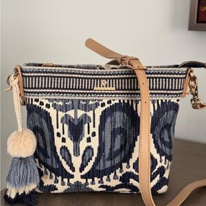 Spartina 449 Blue and Tan Crossbody Bag with Ikat Design